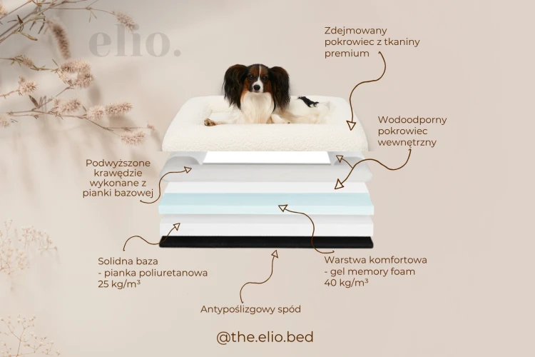 legowisko ortopedyczne elio.bed z pianką memory z żelem chłodzącym w brązowym pokrowcu teddy